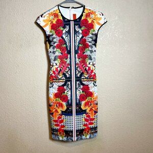 Clover Canyon Cigar Granny Sheath Dress Womens S Multi Floral Cap Sleeve Stretch